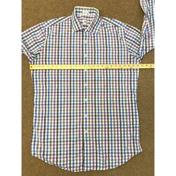 Peter Millar Shirt Mens L Plaid Gingham Long Sleeve Cotton Knit Preppy Button Up - Picture 4 of 6